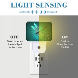 Uiaoiais Glass Dragonfly Plug in Night Lights, Green Background Nightlight Plug Into Wall Dusk to Dawn Sensor for Kid Girls Boys Women Men Bedroom, Hallway, Kitchen, Bathroom, Stairs Decor