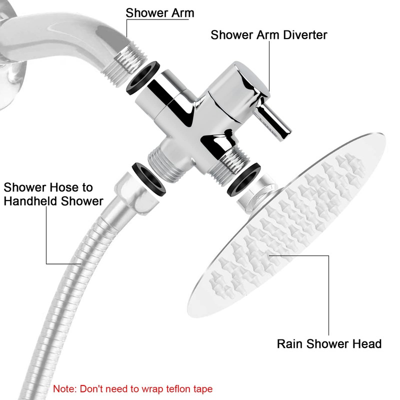 NearMoon Solid Brass G1/2" Shower Arm All Metal Universal 3-Way