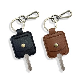 Infxyfy 2 Pcs Leather Key Holder with Snap Closure, Keychain Sleeve with Metal Clip, Black