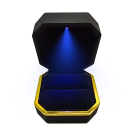 GBYAN Ring Box with LED Light Plastic Jewelry Display Gift Box for Proposal,Engagement, Wedding, Black