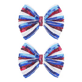 Lanmerry 4th of July Bow Hair Clips for Girls Glitter Hair Accessories 5” Big Bows Hairpin Baby Barrettes Sequins Cheer Bows Red Blue Stripes 2 Pcs