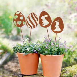 ALEMIN 4 Patina Easter Eggs Garden Stake Decorative Rust, Easter Eggs Garden Decoration Rust Tree Stake