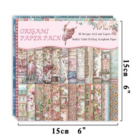Origami Paper Kit 50 Sheets 70GSM 6 Inch Square Double Sided Color 50 Vivid Japanese Washi Chiyo Colors for Hand Crafts Origami Paper Arts Creativity.Flower Fairy