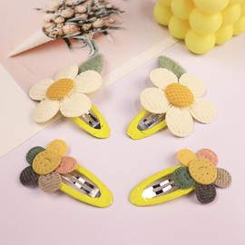 Yheahin 4pcs Cute Fabric Baby Hair Clips Glitter Flower Hair Clips for Toddler Small Hair Clips for Thin Hair Non Slip Hair Accessories for Infant Baby Girls (Ivory 2)