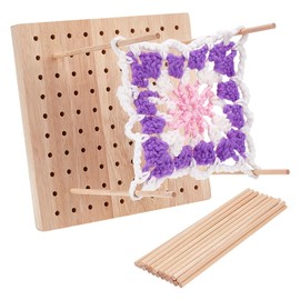 BENECREAT 6.3x6.3 Inch Crochet Blocking Board Square Wooden Blocking Board with 20pcs 5.9"(Length) Round Wood Sticks for Handcrafted Knitting and Crocheting Sewing Quilting Crochet Gift