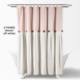Lush Decor Linen Button Shower Curtain, 72" W x 72" L, Blush & Off White - Pink Bathroom Curtain - Fabric Shower Curtains - Farmhouse Bathroom Decor