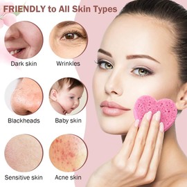 Exogio 100 Stück Komprimierte Gesichtsschwämme Herz, Rosa Gesichtsschwamm zum Reinigen und Peeling, Abschminken Schwamm Pads, Spa Massage, Wiederverwendbarer Schminkschwamm für Make-up Entferner