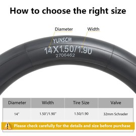 YunSCM Bicycle Inner Tubes 14 x 1.5/1.75" AV32mm Schrader Valve 14" Bike Inner Tubes Compatible with 14 x 1.5-1.75 Kids Bicycle Tire Tubes 2 Pack