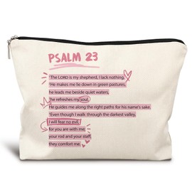 LIANGW Psalm 23 Pink Christian Makeup Bag, Trendy Preppy Girly Cosmetic Bags for Women, Christian Gifts for Women, Bible Verse Gifts, Pink Preppy Aesthetic Zipper Makeup Pouch