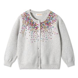 Rolanko Girls' Bolero Cardigans, Long Sleeve Cotton Basic School Clothing, Crew Neck Pullover Cardigan, Sequins grey