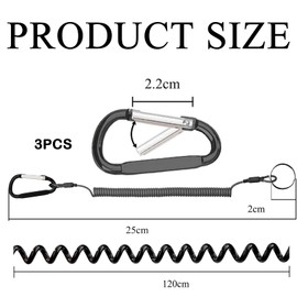 Pack of 3 spiral cable, coiled cable, spiral keyring, outdoor spiral cable, elastic fishing lanyards, lanyard, retractable safety rope, fishing rod retaining rope, safety rope