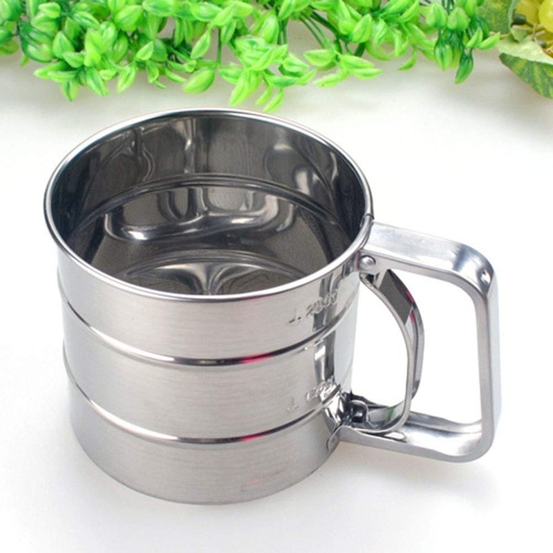 Stainless Steel Shaker Sieve Cup Mesh Crank Flour Sifter with