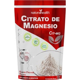 Natural Health Citrato de Magnesio en Polvo con Arándano Rojo Suplemento Alimenticio Sabor Frutos Rojos de Alta Absorción Bolsa con 150 g