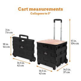 Inspired Living Collapsible Ultra-Slim Pack-N-Roll,2 Wheel Utility Cart w/Lid Used as Seat up to 250 Lbs, Telescopic Handle, Super Strong, for Home,Garden,Shopping,Office,School, Large, Pink Marble