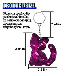 LHDOS Sparkly Kitty Sequin Car Keychain, Glitter Cat Key Chain Keyring Holder for Party Favors, Cute Animal Hanging Decoration Presents for Women Girls (Rose Red)