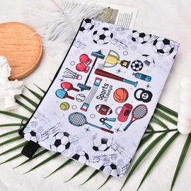 Ancnoz Sports Makeup Bag Multi-Sport Design Canvas Cosmetic Pouch for Sports Lover Soccer Fan Portable Fitness Toiletry Organizer for Women Men Athlete Travel Gym Party Favor Gift​