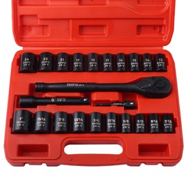 EGOFIX 1/2" Drive Impact Socket Rachtet Wrench Set, 23 Piece Metric (13-19, 21, 22, 24mm) and SAE (7/16 to 1 inch) Tool Set with Storage Box for Auto Repairing