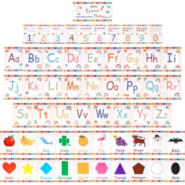 57 PCS Alphabet Number Bulletin Board Set, Boho Rainbow Early Learning ABC Alphabet Number Colors Shapes Card Classroom Decorations for Teachers Wall Decorations for Preschool Kindergarten Classroom