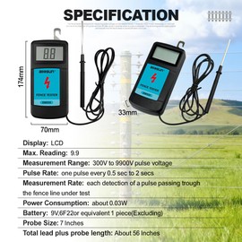 allsun Digital Electric Fence Voltage Tester and Fault Farm Finder, Fence Voltmeter/Grounding Tester LCD Display for 300V to 9.9kV Pulse, Fence Voltage Indicator Checker Farm Gardening Tool