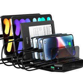 SUIDEK Multi USB Charging Station for Multiple Devices, 60W 10 Ports Multi Charger Station Organizer with QC3.0 Port & Adjustable Dividers Compatible with Tablets, Smartphones, and Other Electronics