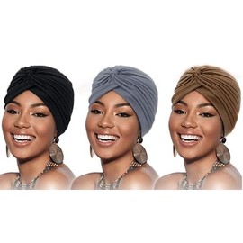 CHUANGOU Pack of 3 Soft Turban Caps Turban Hat Sleep Cap Headwear for Women
