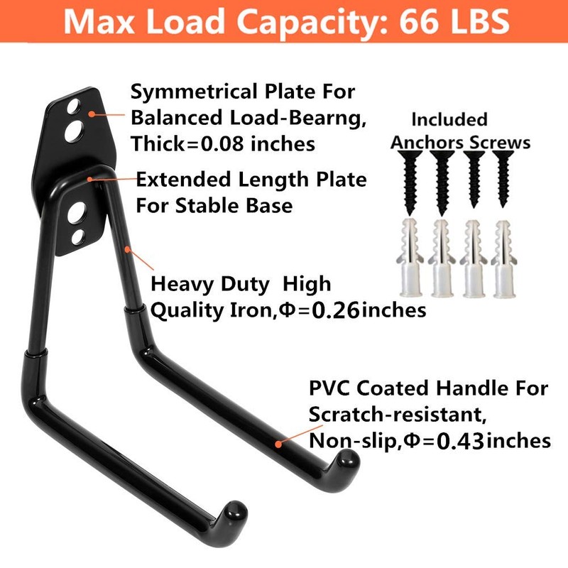 Garage Storage Utility Double Hooks, Heavy Duty Wall Mount Organizer