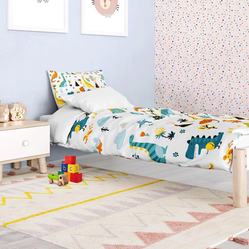DJDEA Toddler Duvet Cover Set 120x150cm, Dinosaur Pattern Print Duvet