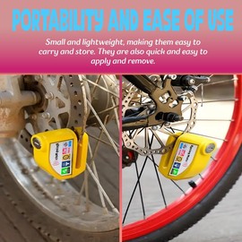 Pure Vibe Motorbike Lock, Disc Brake Lock 110db with 1.5m Reminder Cable, Yellow, High Security, Anti Theft for Motorcycle Bike Scooter Moped Motocross