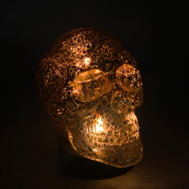 Cello Flame Skull LED Night Light - Gold Skull Desk Lamp for Bedroom Decor Living Room, USB-Powered Bedside Lamp with Energy-Efficient LED Glow (Large)