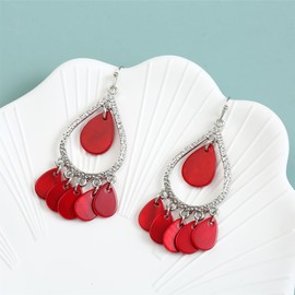 Rosslyons Bohemian Colorful Drop Earrings for women Dangle Teardrop Multi Beads Bohemian Chandelier Statement Earrings Unique Fashion Jewelry Gifts (Red)