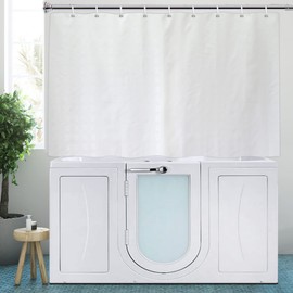 YISURE Extra Short Shower Curtain 102 drop, White Textured Small Shower Curtain for Bathroom Tub, Waterproof Fabric Shower Curtain with Weighted Bottom and Plastic Hooks 71" x40"/180x102cm
