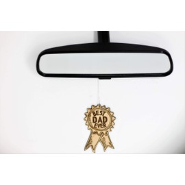 Best Dad Ever Award Ribbon Ornament | Cute Father's Day Gifts for Dad Wood Rear View Mirror Hanging Holiday Decoration