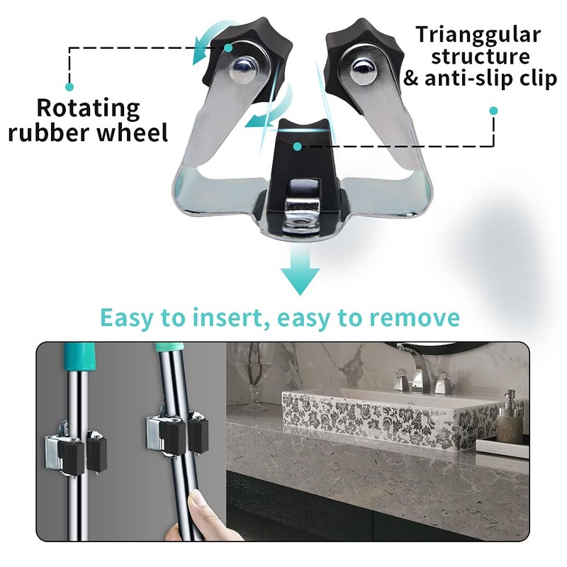 3-H Mop and Broom Holder Wall Mount, Broom Holder Wall