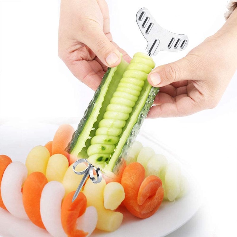 2pcs / Set Stainless Steel Vegetable Spiral Cutter Slicers Manual