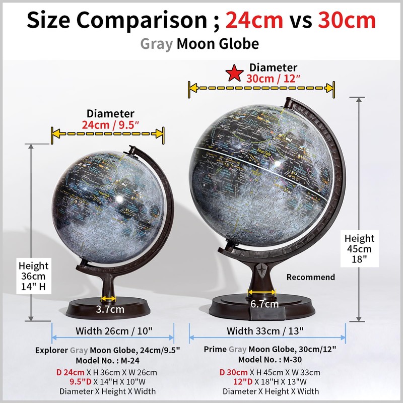 Mapsoft Explorer Gray Moon Globe, 24cm/9.5", M-24, Lunar Globe, Moon