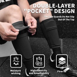 Pinellia Soccer Shin Guards for Kids Youth Adults - Shin Pads and Sleeves Set with Optimized Insert Pocket for Boys Girls Men Women for Football Games - Protective Soccer Equipment(Large,Blue)