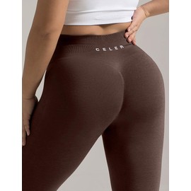CELER Workout Leggings for Women Tummy Control Chemistry Seamless Scrunch Butt Gym Leggings High Waisted Yoga Pants, Coffee L