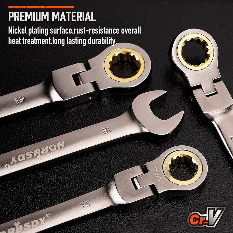HORUSDY 12-Piece Metric Flex-Head Ratcheting Wrench Set with Organizer |