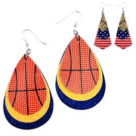 Royal Blue and Gold Basketball Earrings - Basketball Mom Jewelry Accessories (Yellow & Royal Blue)