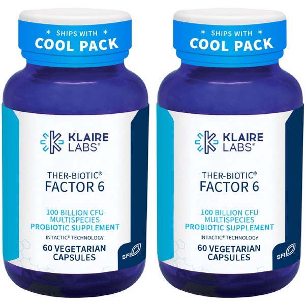 Klaire Labs Ther-Biotic Factor 6 Probiotic - Ultra-Strength 100 Billion CFU Probiotics for Men & Women - Supports Immune, Digestive & Colon Health - Hypoallergenic, Dairy Free (60 Caps / 2 Pack)