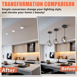 gezee R5 and 6 Recessed Can Light Conversion Kit, for Ceiling Fan Light Fixture, Pendant Light, Hanging Light, with 7’¾ Beveled & Flat, Steel, Ceiling Medallion, Black Finish