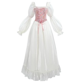 NSPSTT White Renaissance Dress Women Fairy Dress Victorian Medieval Costume, Fairy Pink, S
