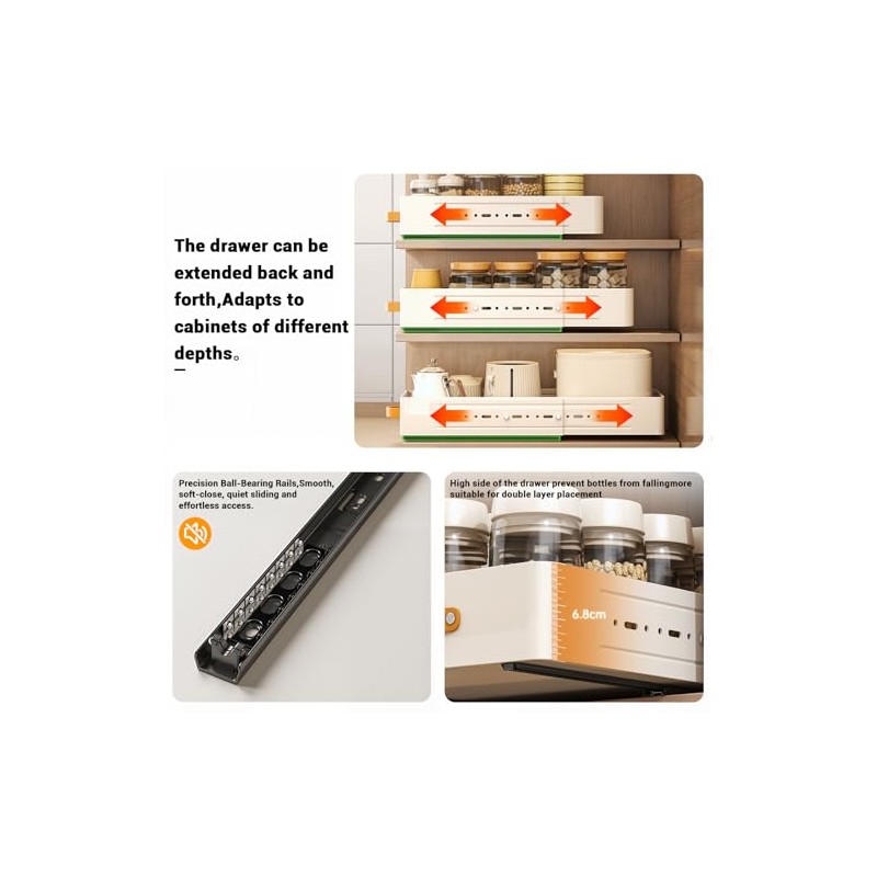 Garvee Kitchen Cabinet Organiser, Extendable, Cabinet Pull-Out Kitchen Adjustable 32-53