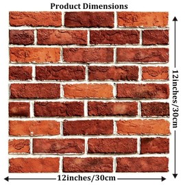 Ekezon 3D Wall Panels Peel and Stick, 3D Wall Panels Self Adhesive Waterproof 10PCS PVC 3D Brick Wallpaper Peel and Stick for Interior Wall Decor,Bedroom,Living Room12''x12'' (Dark Red Stone)