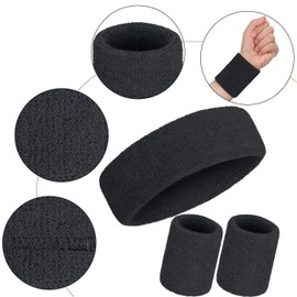 Wristbands Headbands Wrist Sweatband Set 3 Pieces Men Women Sweat Bands Absorbent for Gym Sports Tennis Running Exercise Basketball Wrist Sweatband Moisture Wicking (3 Pieces)
