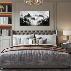 Black and White Forest Wall Art for Living Room - Natural Landscape Canvas Wall Art for Office - Bedroom Signs Wall Decor Above Bed Size 20" x 40"
