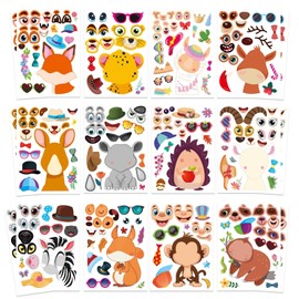 48 PCS Make a Face Stickers Sheets for Kids, Make Your Own Animal Mix and Match Stickers Sheets, Cute Animal Stickers for Kids Classroom, Kids Party Favor Supplies Kids Birthday Craft