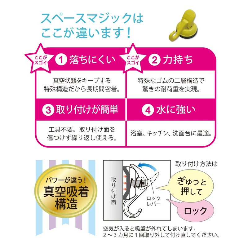 SPACE MAGIC SMP2022 Round Hook, White, 4 Pieces (Round Hook,