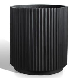 Heyzier Concrete Vertical Planter Outdoor Indoor, Large Cement Plant Pots for Trees Flowers (Black, 12 inch)