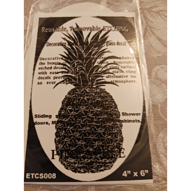 Vinyl Etchings Pineapple Window Decal 4"x6" OVAL Etched Glass Look